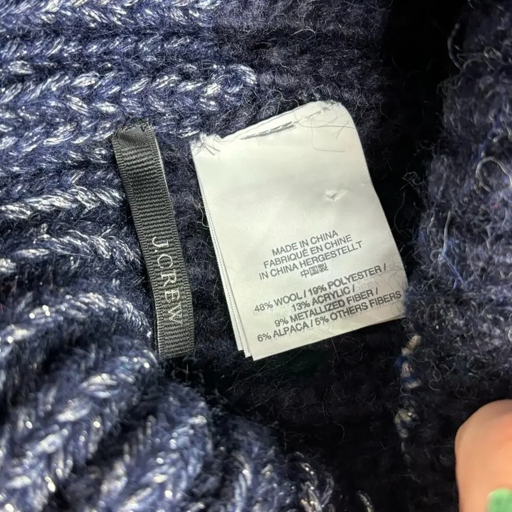 J Crew Italian Wool Blend Spark Stripe Toque Winter Hat Pom Pom